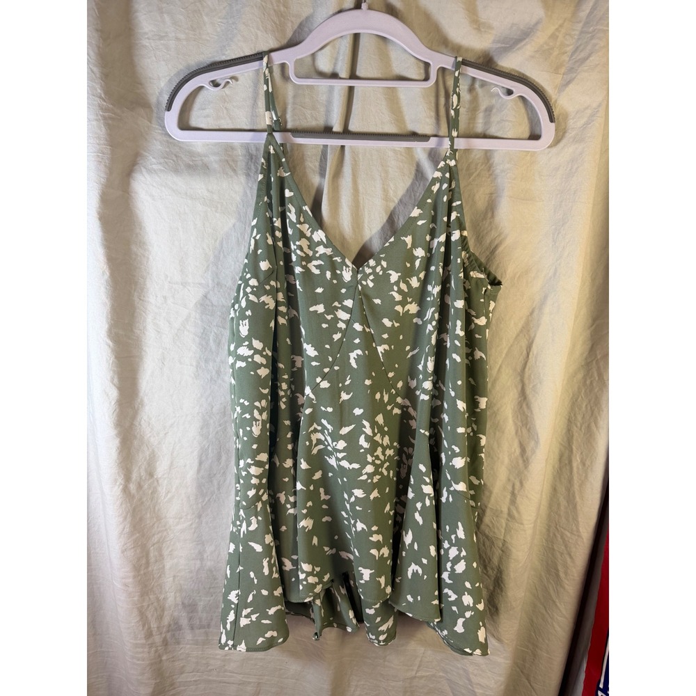 Gilli Womens Sage Green Abstract Print‎ Peplum Camisole V-Neck Tank Top Size M